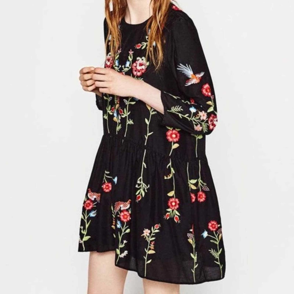Philosophy Long Sleeve Floral Embroidered Dress Petite Medium